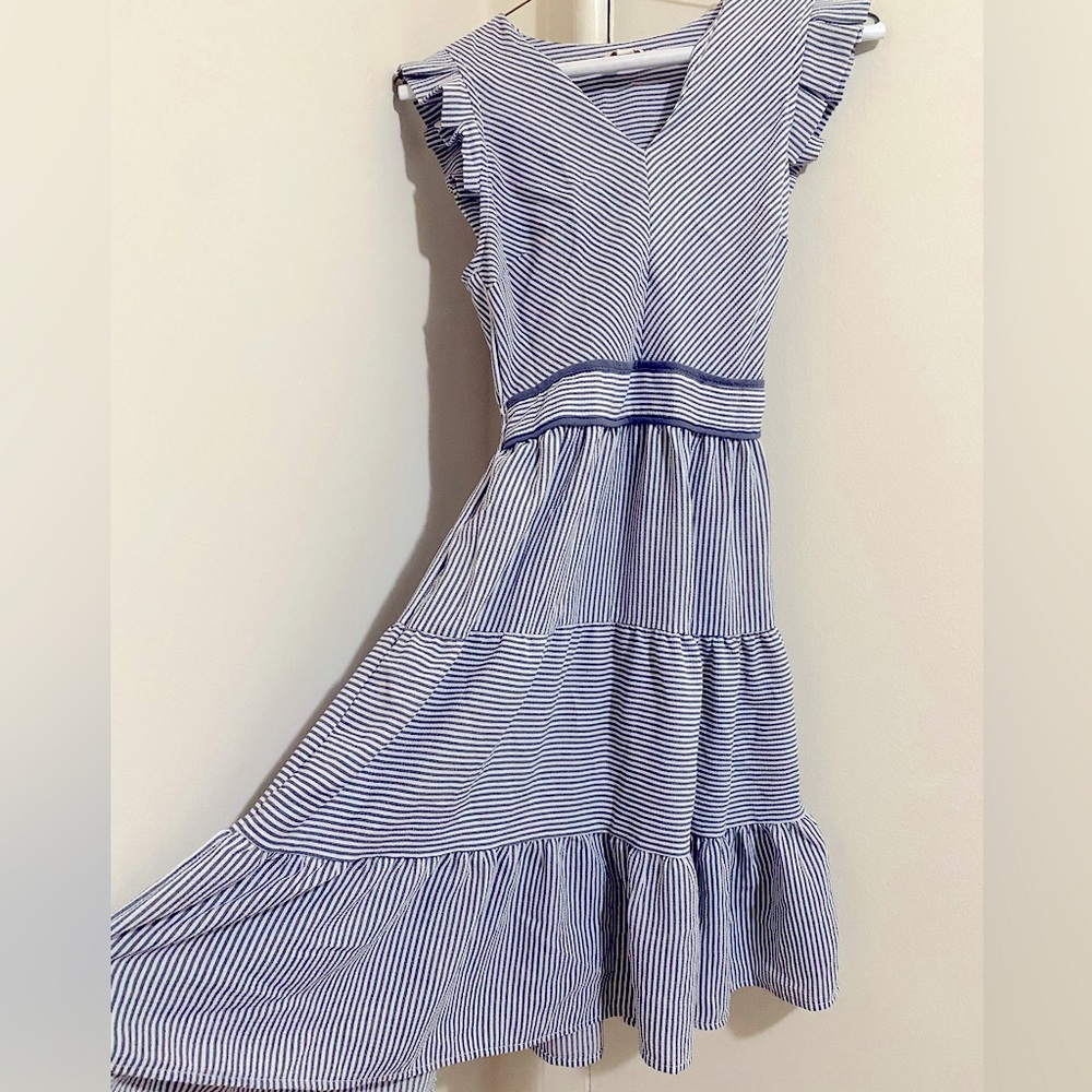 Navy Blue and White Striped Dress